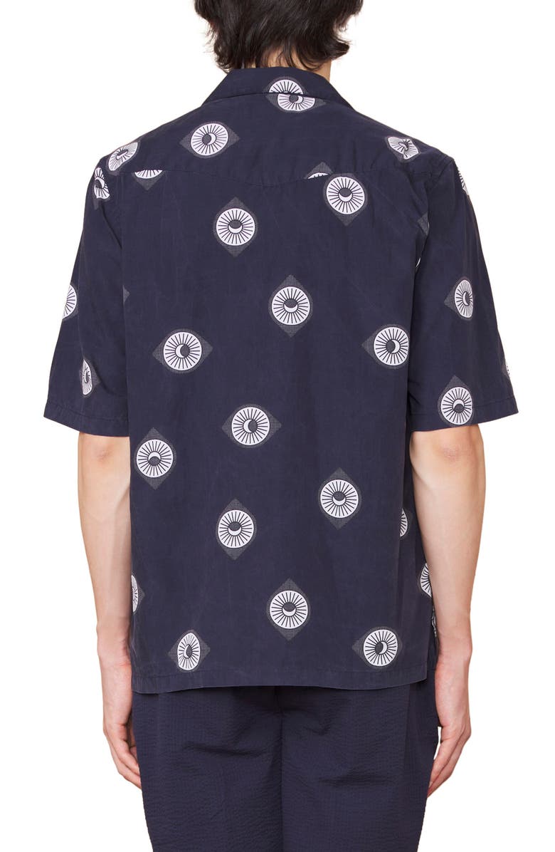 Officine Générale Eren Sun & Moon Print Short Sleeve Button-Up Shirt, Alternate, color, Night Sky/ Ecru