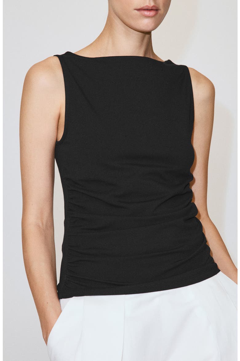 Ruched Stretch Cotton Sleeveless Top, Main, color, BLACK