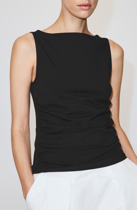 Ruched Stretch Cotton Sleeveless Top
