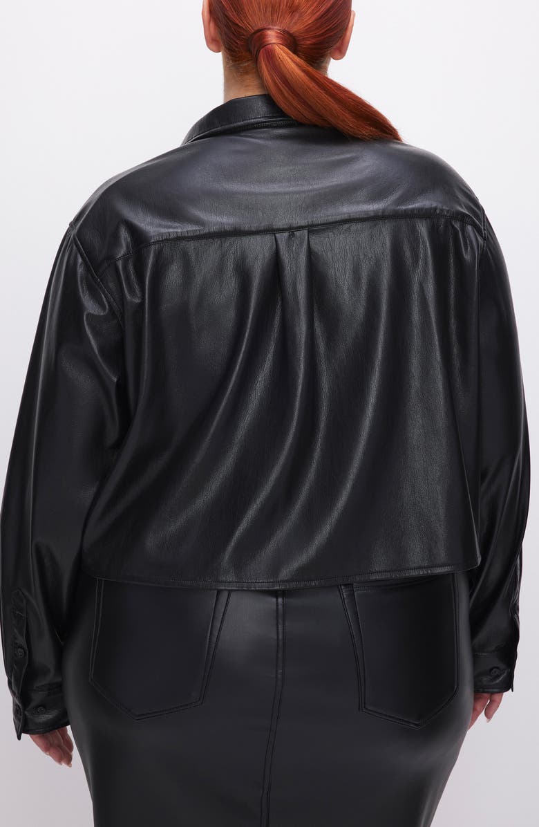 Good American Faux Leather Crop Button-Up Shirt, Alternate, color,