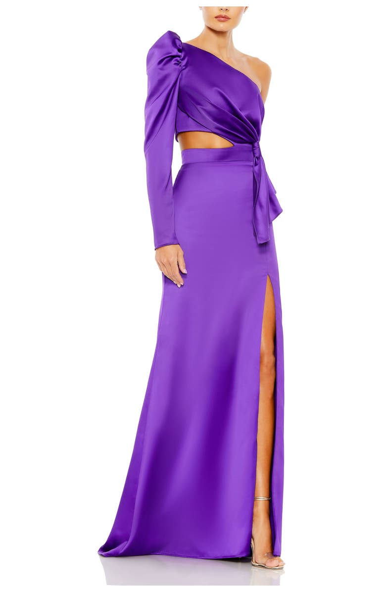 Mac Duggal Side Knot One-Sleeve Puff Cutout Evening Dress, Main, color, Purple