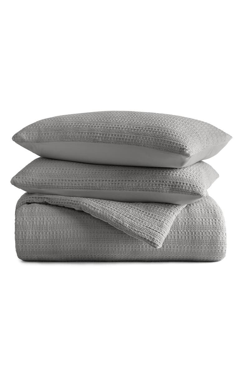 HOMESPUN Waffle Textured 3-Piece Comforter Set, Main, color, Fog