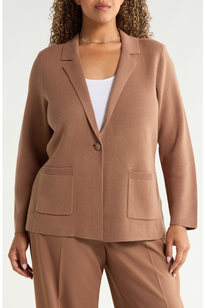 Knit Cotton Blend Single Button Blazer, Main, color, TIGERNUT