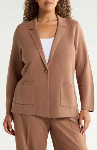 Knit Cotton Blend Single Button Blazer