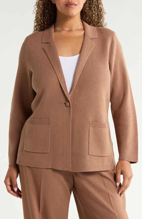 Knit Cotton Blend Single Button Blazer