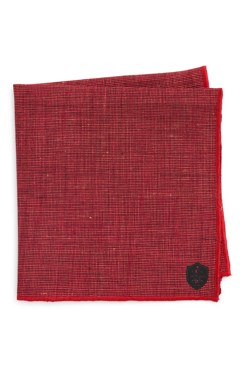 Dark Red Slub Linen Pocket Square, Main, color, RED