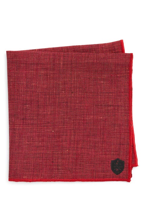 Dark Red Slub Linen Pocket Square
