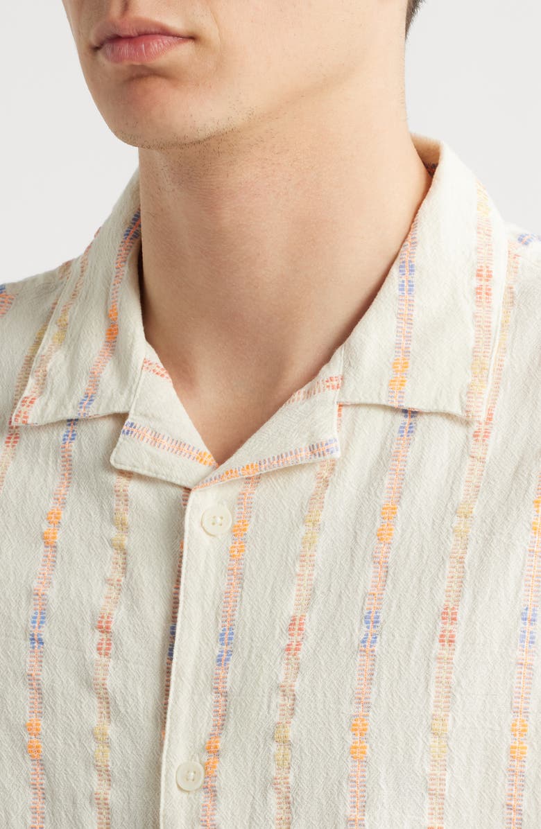 Wax London Didcot Stripe Camp Shirt, Alternate, color, Ecru / Orange