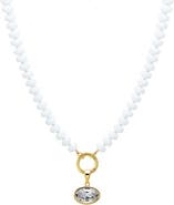 BY ADINA EDEN Colored Natural Stone Beaded /CZ Oval Charm Necklace