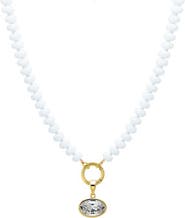 BY ADINA EDEN Colored Natural Stone Beaded /CZ Oval Charm Necklace