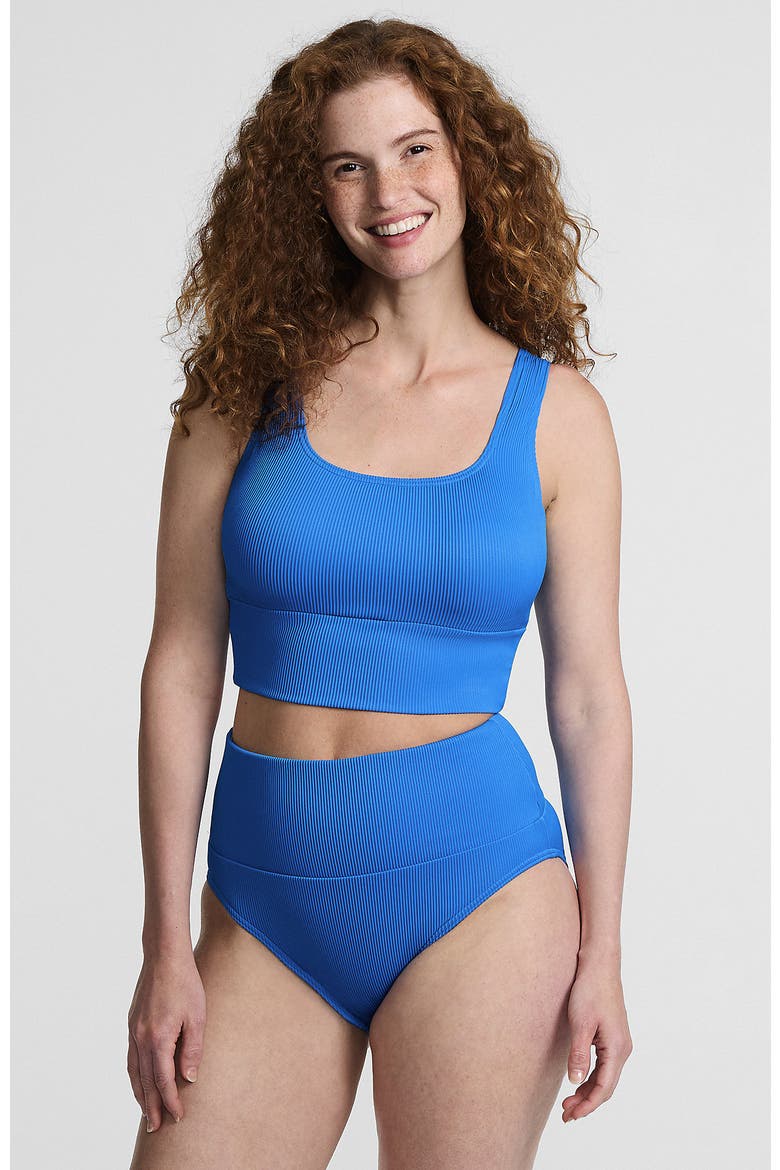 Tugless Tankini Top and High Waisted Bottom Swimsuit Set, Main, color, Deep Sea Navy Gingham