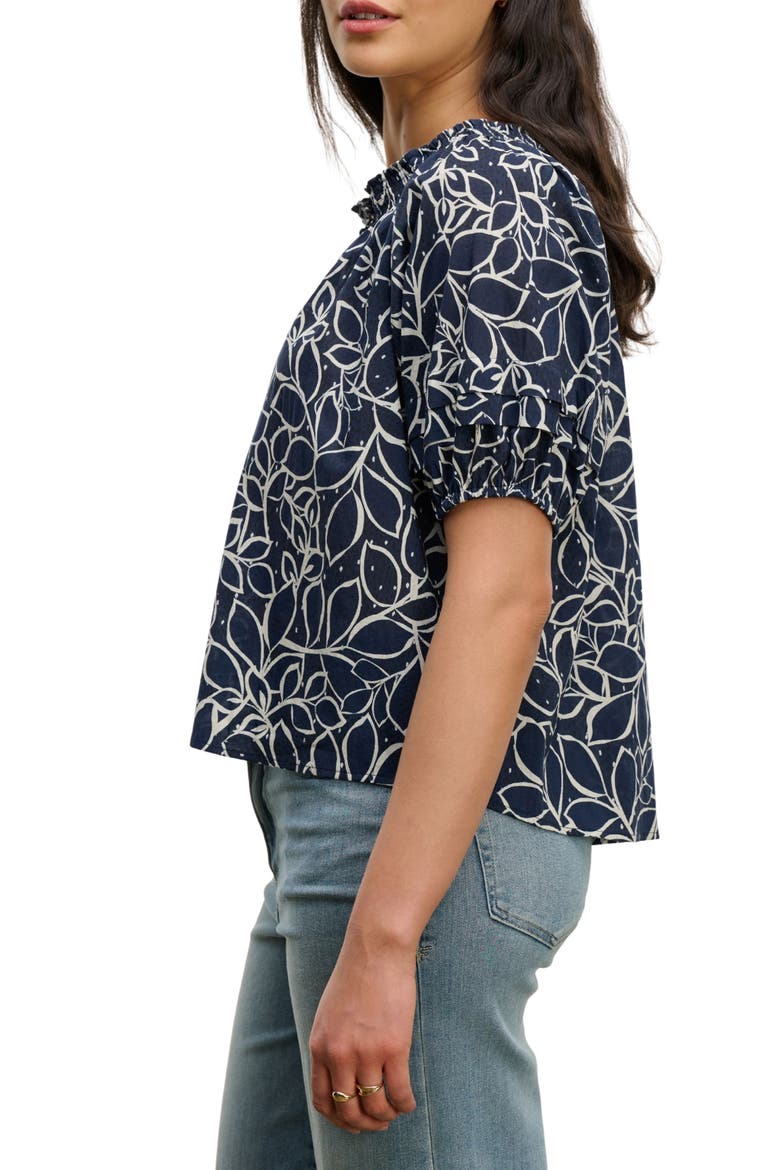 Thera Printed Off the Shoulder Cotton Voile Top, Alternate, color, NAVY