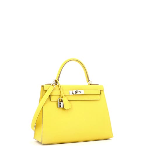 Pre-owned Hermes Hermes Kelly Handbag Yellow Epsom With Palladium Hardware 28 In Green