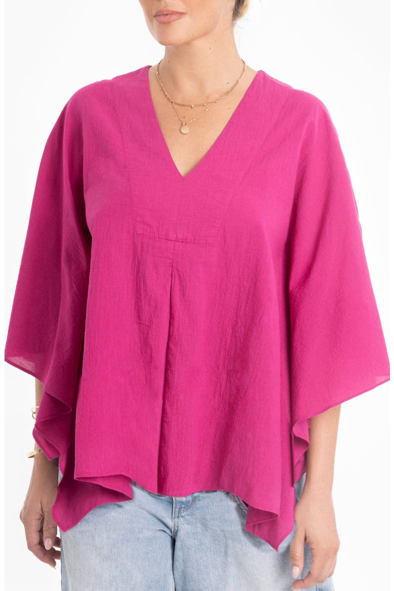 Butterfly Sleeve Cotton Caftan Top, Alternate, color, Fuchsia