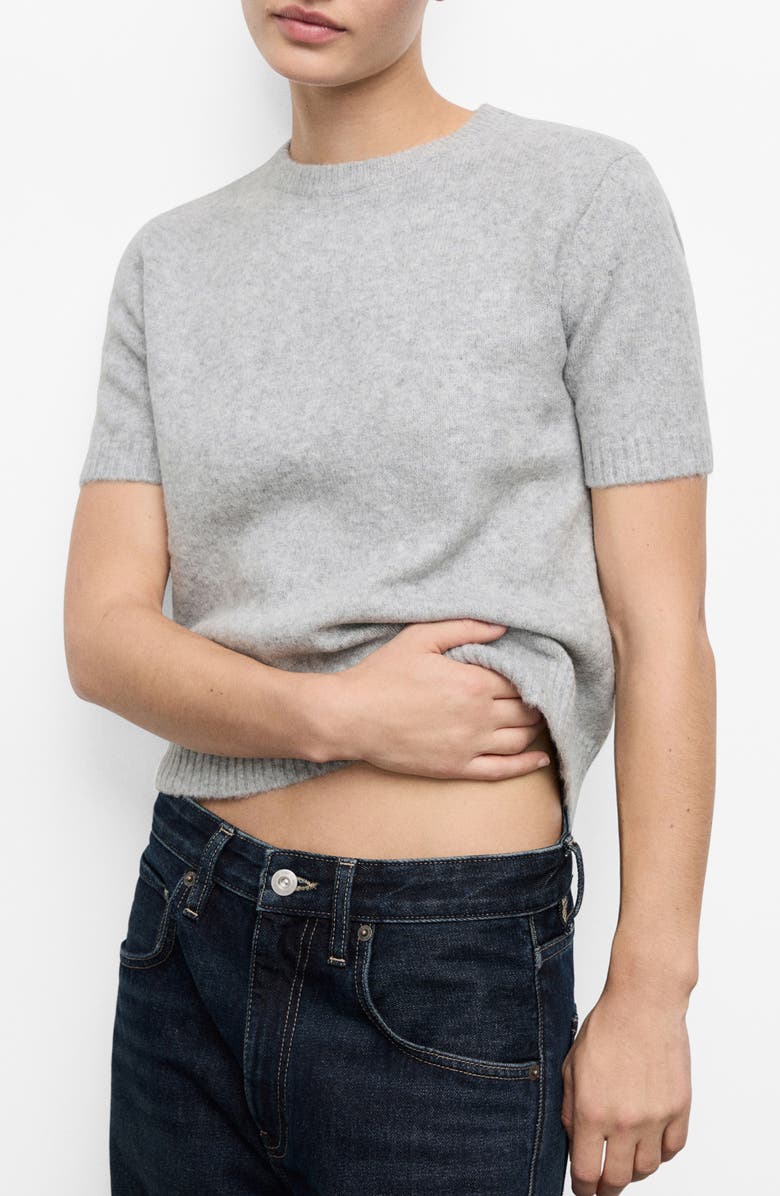 MANGO Short Sleeve Sweater, Main, color, Medium Heather Grey