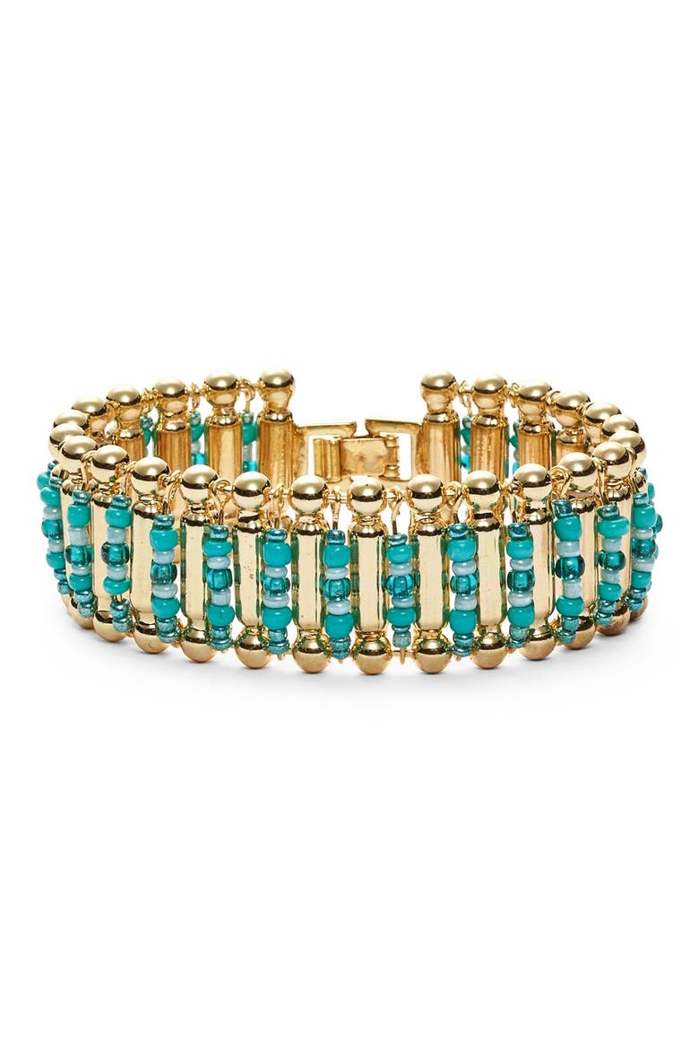 Beaded Bracelet, Main, color, TURQUOISE/ GOLD