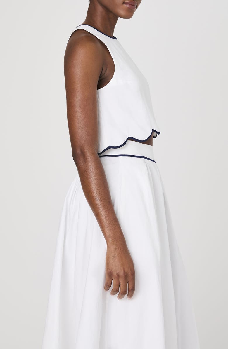 French Connection Alexis Scalloped Hem Crop Tank, Alternate, color, Summer White-Marine