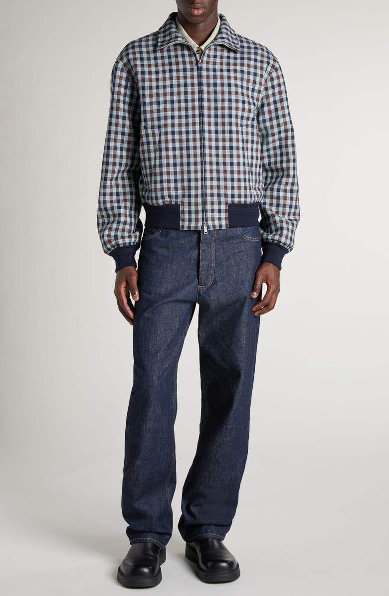 Bottega Veneta Gingham Check Blouson Jacket, Alternate, color, Navy/ Lake/ Maroon