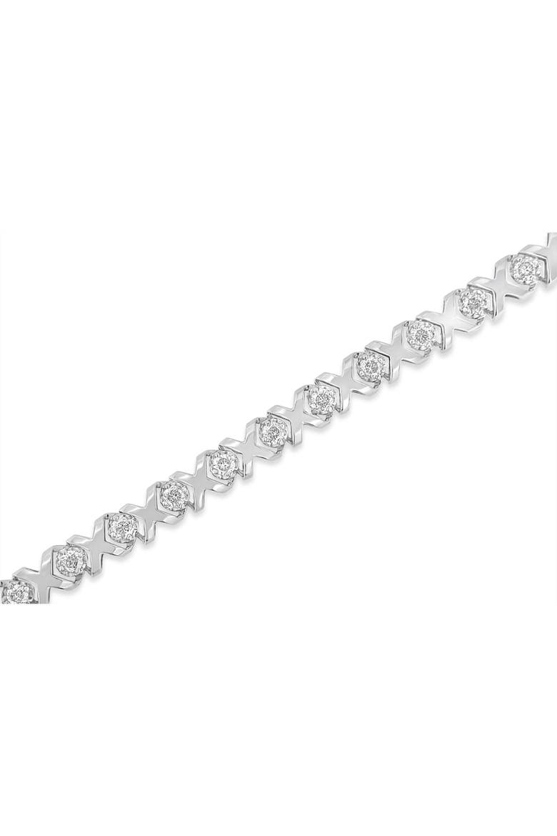 10k White Gold 2.00 Cttw Round-Cut Diamond "XO XO" Link Bracelet, Alternate, color, White