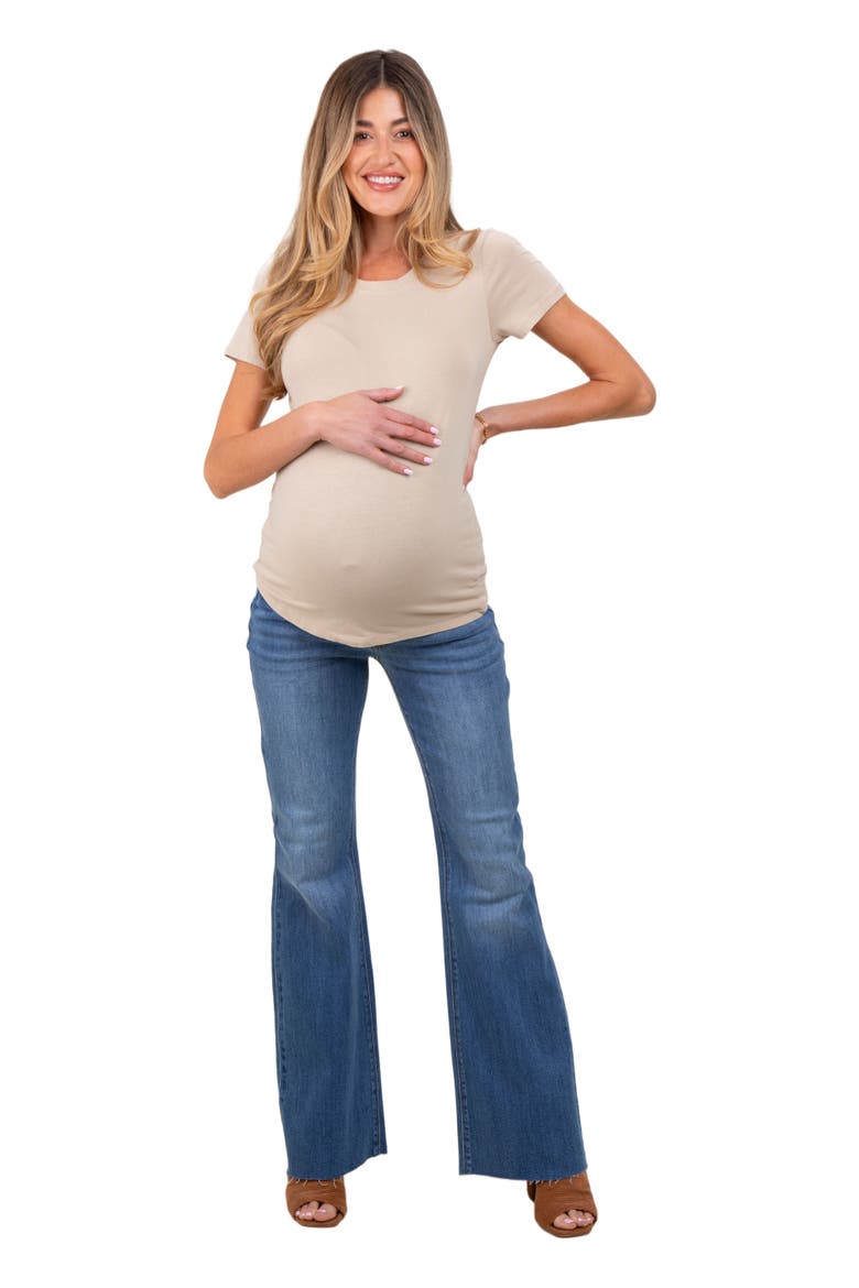 Raw Cut Hem Flare Maternity Jeans, Main, color, Blue