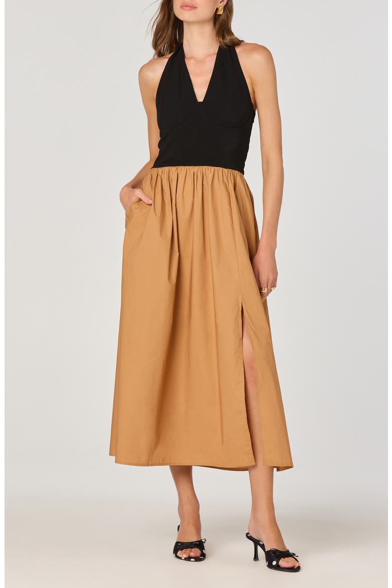 Mixed Media Halter Dress, Alternate, color, BLACK CONTRAST