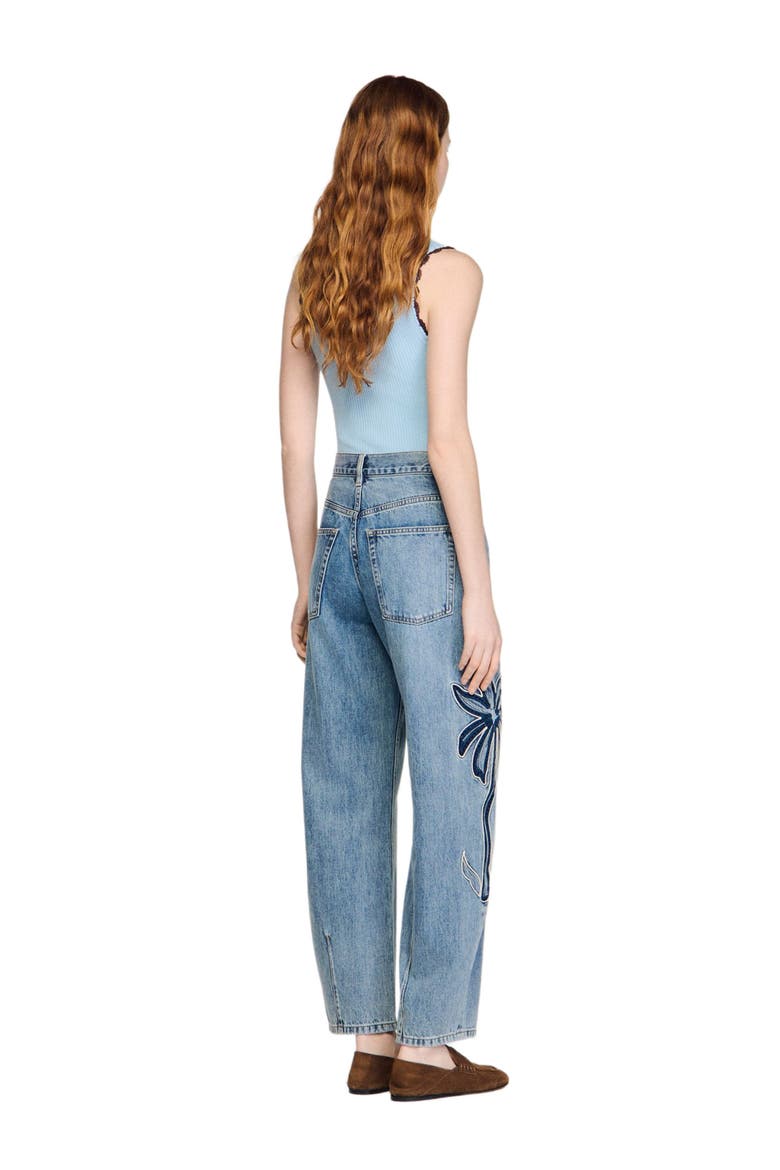 Palm-embroidered wide barrel jeans, Alternate, color, Blue jean