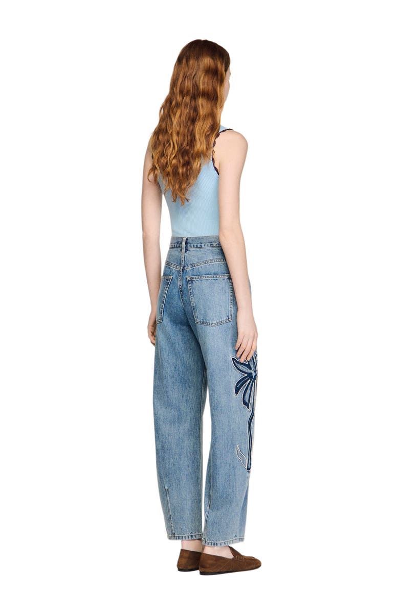 SANDRO Palm-embroidered wide barrel jeans, Alternate, color, Blue Jean