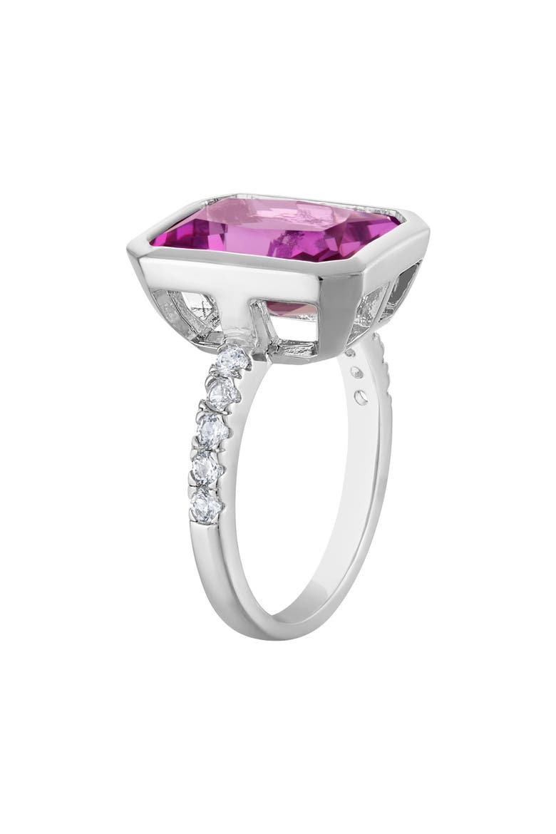Lab Created Pink Sapphire Bezel Ring, Alternate, color, PINK