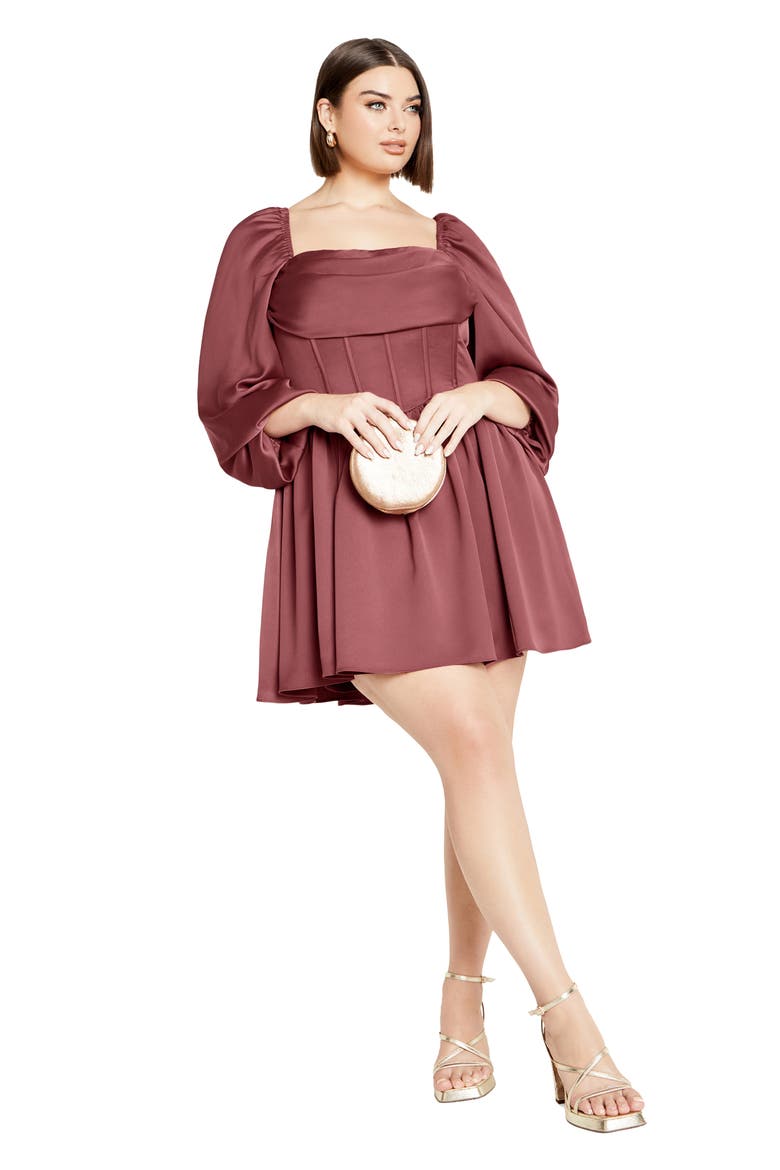 Flirty Corset Satin Dress, Alternate, color, ROSE
