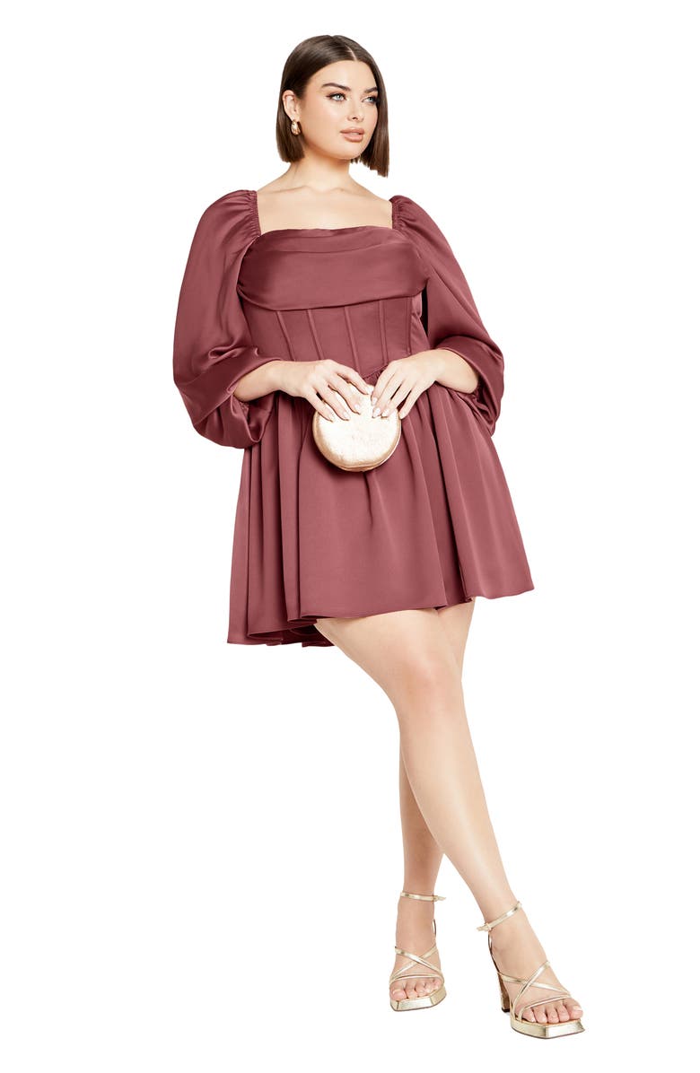 City Chic Flirty Corset Satin Dress, Alternate, color, Rose