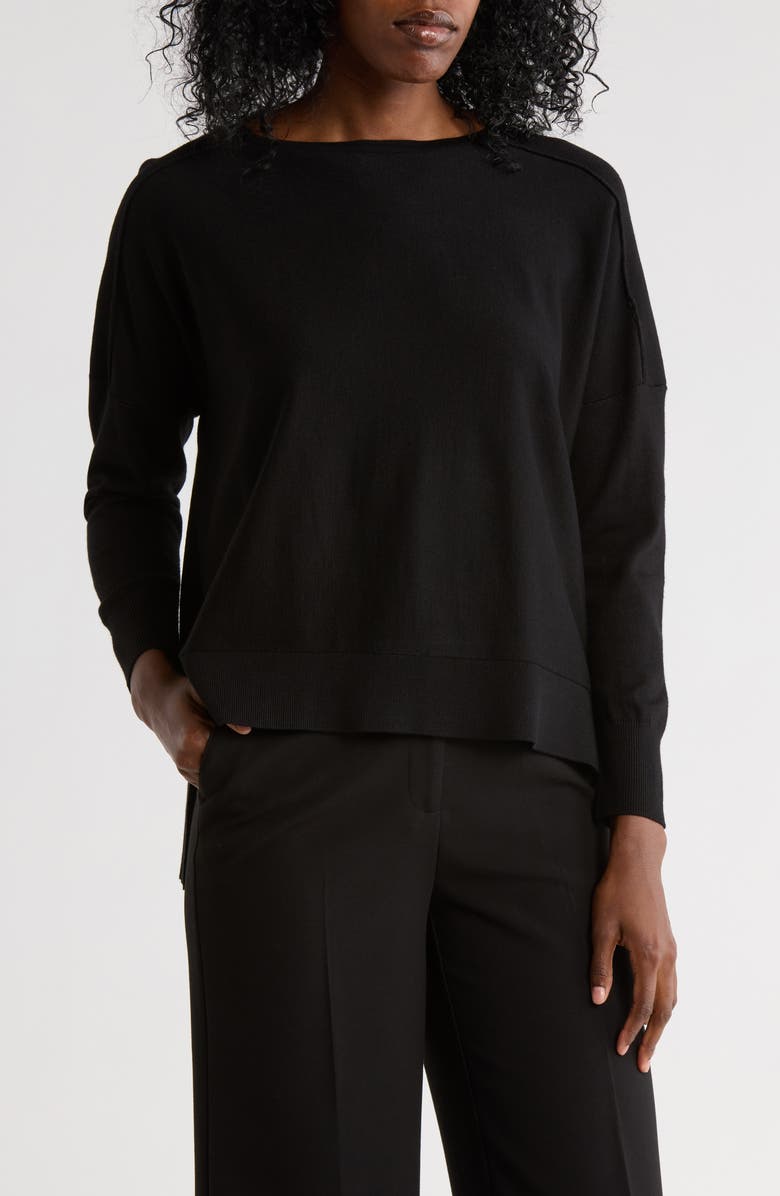 Adrianna Papell Drop Shoulder Tunic Sweater, Main, color, Black