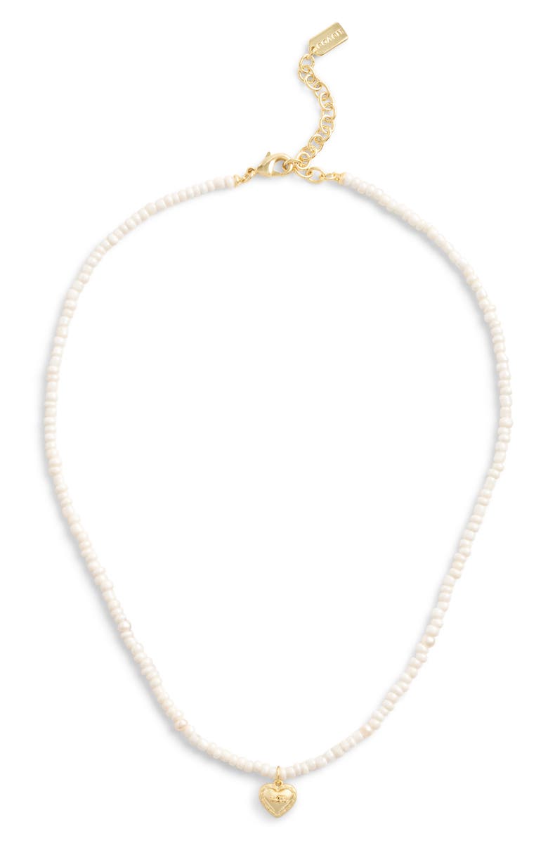 COACH Heart Pendant Imitation Pearl Necklace, Main, color, Pearl/ Gold
