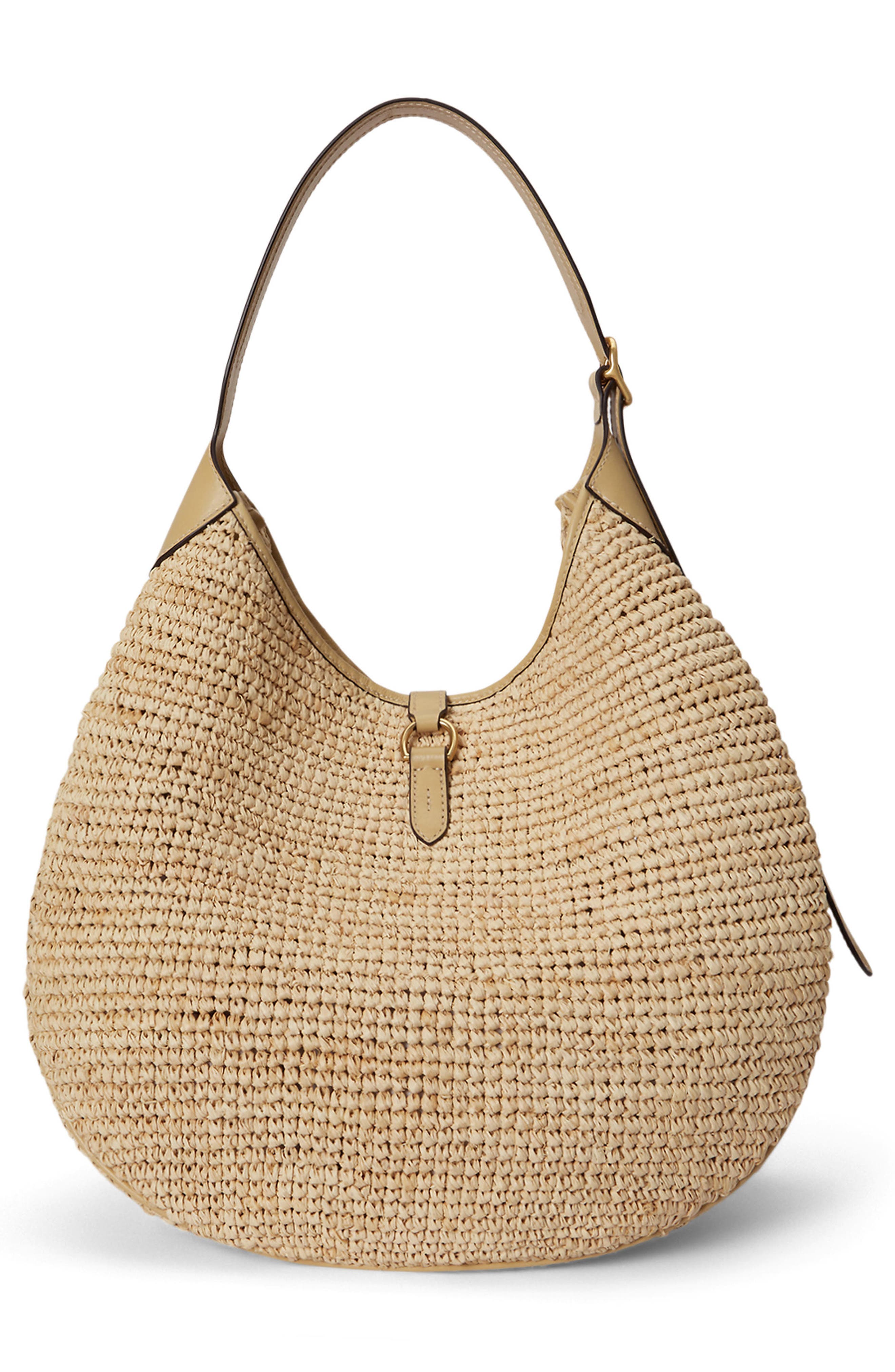 Polo Ralph Lauren Raffia Shoulder Bag, Alternate, color, Natural/ Cashmere