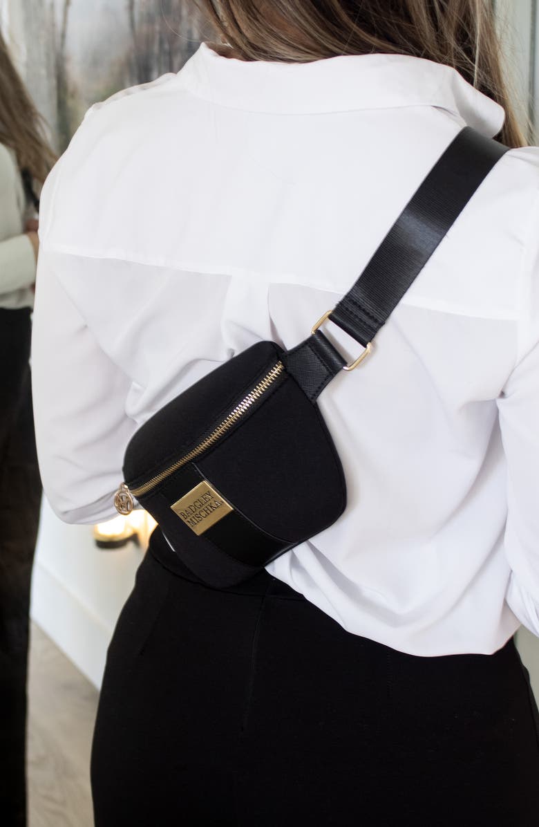 BADGLEY MISCHKA Sage Scuba and Vegan Leather Belt Bag, Alternate, color, Black