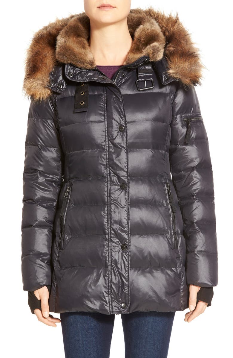S13 /NYC 'Mulberry' Faux Fur Trim Puffer Coat, Main, color, 