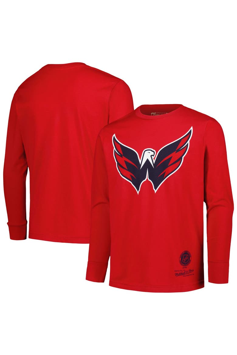 Youth Mitchell & Ness Red Washington Capitals Throwback Logo Long Sleeve T-Shirt, Main, color, Red