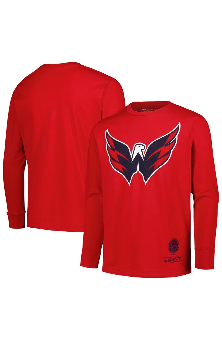 Mitchell & Ness Youth Mitchell & Ness Red Washington Capitals Throwback Logo Long Sleeve T-Shirt, Main, color, 