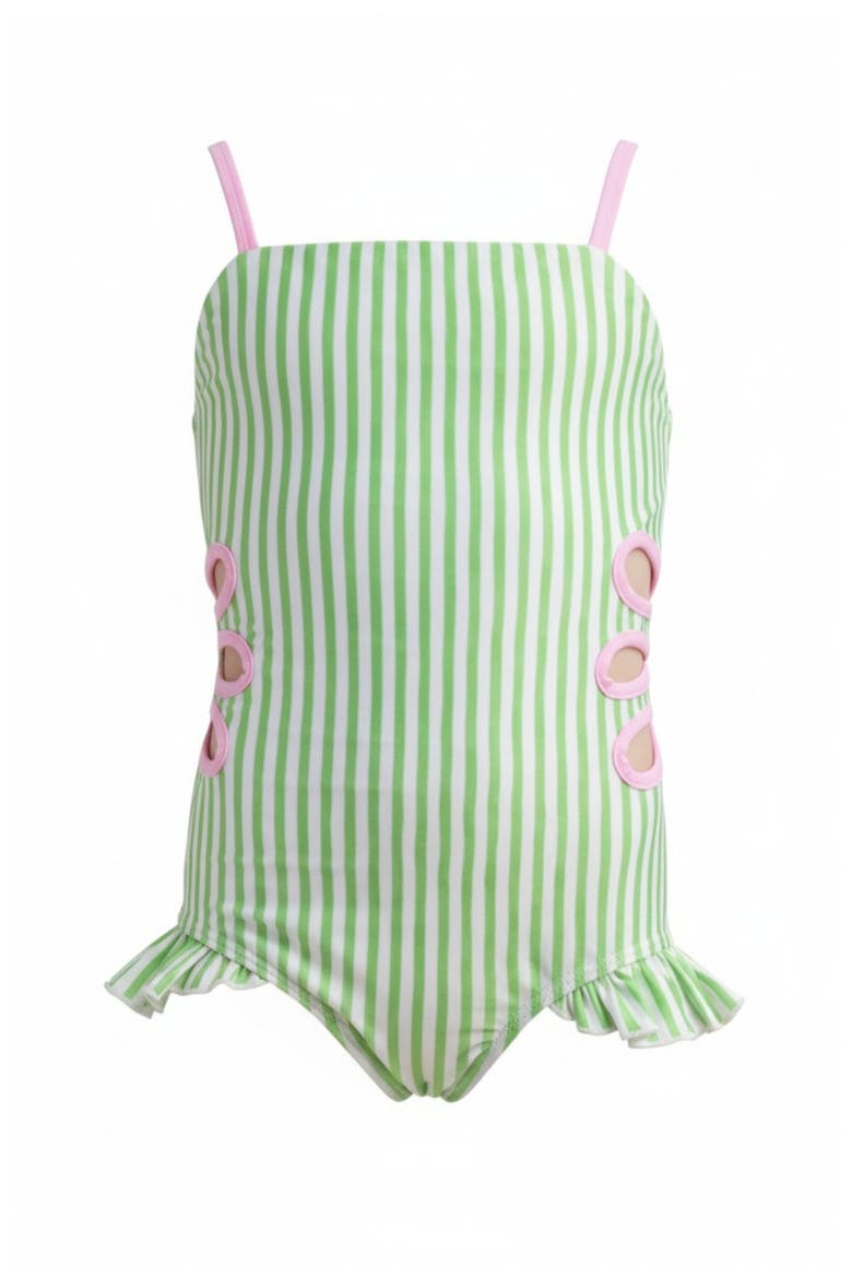Lime Breeze Cutout Stripe One-Piece Swimsuit, Main, color, Green