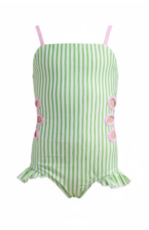 Lime Breeze Cutout Stripe One-Piece Swimsuit (Toddler, Little Kid & Big Kid)