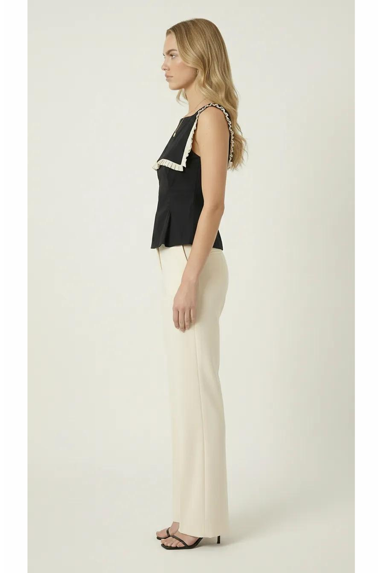 Contrast Bib Ruffle Trim Peplum Top, Alternate, color, Black / Cream