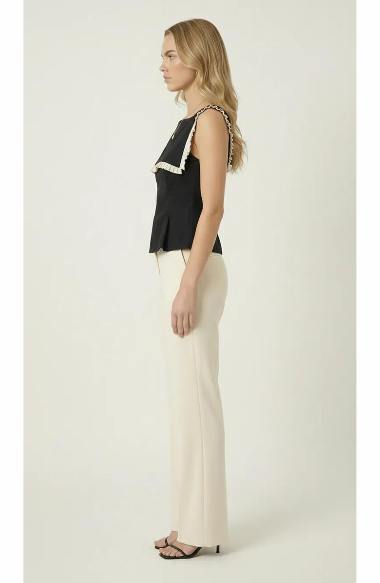 Modenaire Contrast Bib Ruffle Trim Peplum Top, Alternate, color, Black / Cream