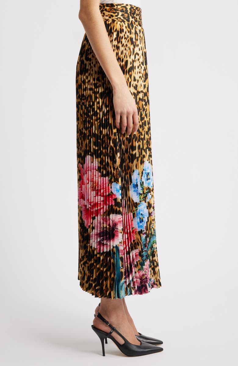 Elie Tahari The Louise Sahara Desert Print Pleated Satin Midi Skirt, Alternate, color,
