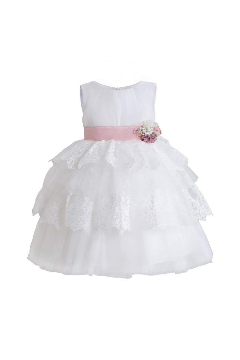 Divinia Lace & Sash Dress, Main, color, White