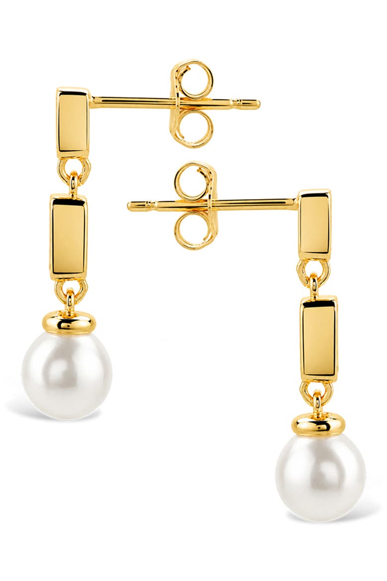 Hope Baguette Cultured Pearl Drop Earrings, Alternate, color, GOLD