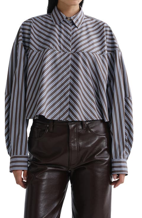 Agnes Striped Cropped Cotton Shirt