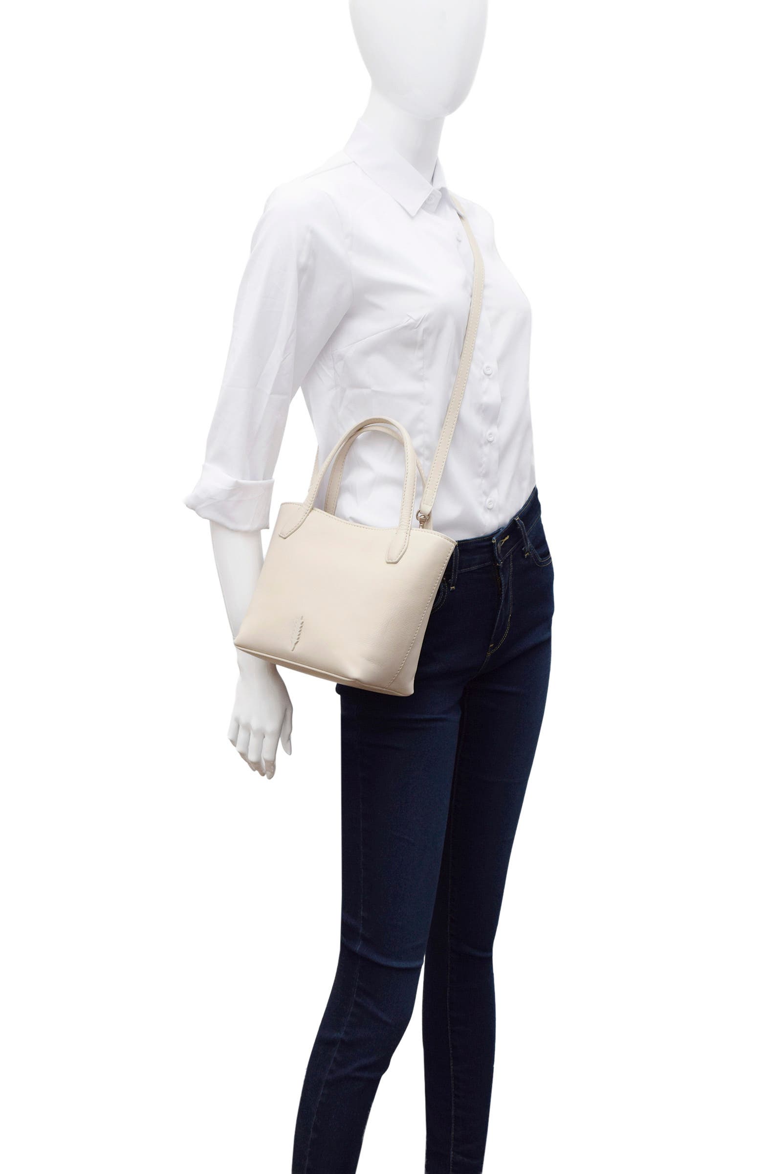 Asher Small Leather Tote Bag, Alternate, color, IVORY