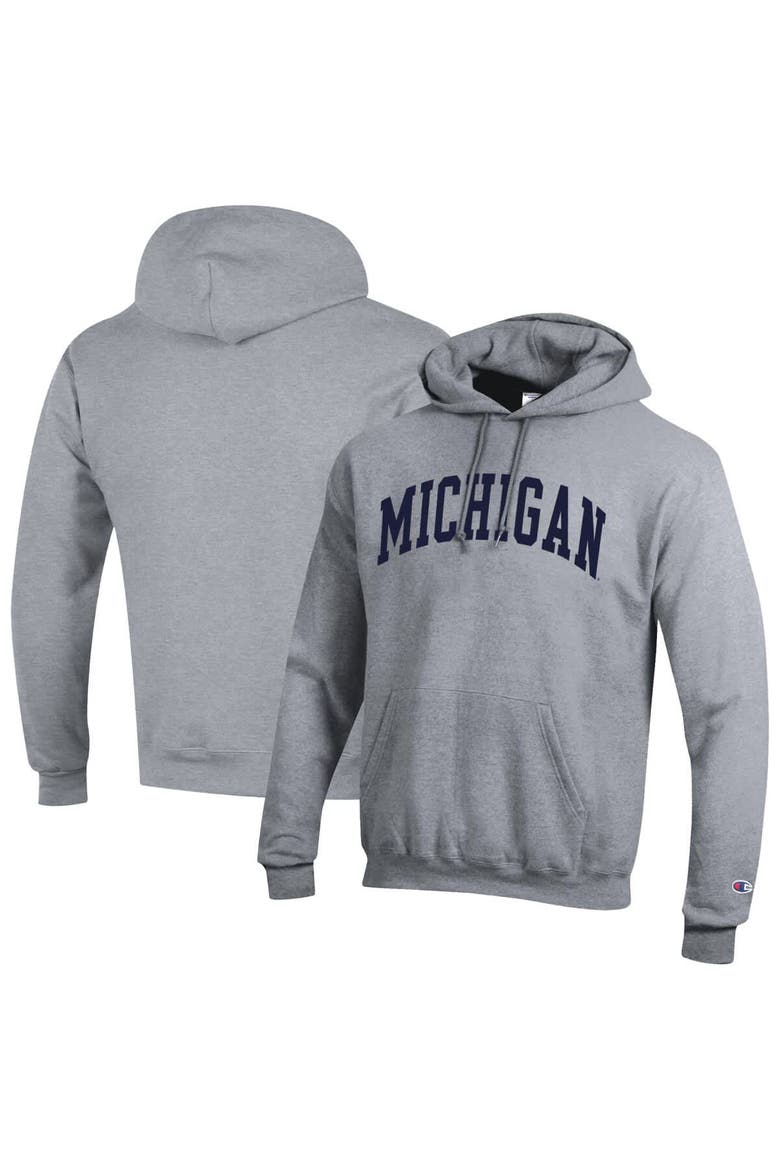 Men's Champion  Heather Gray Michigan Wolverines Basic Arch Fleece Pullover Hoodie, Main, color, Heather Gray
