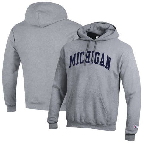 Men's Champion  Heather Gray Michigan Wolverines Basic Arch Fleece Pullover Hoodie