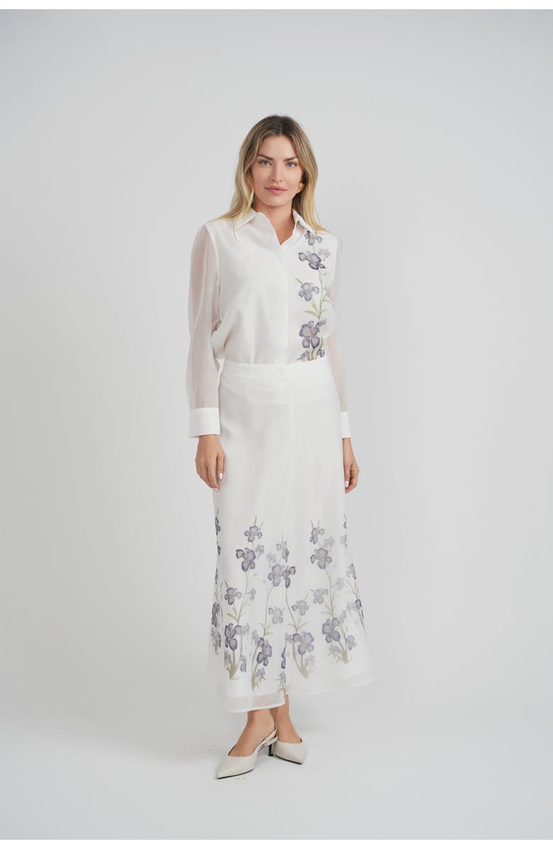 Coco de la Mour Floral Puff Sleeve Hidden Placket Blouse, Alternate, color, Off White