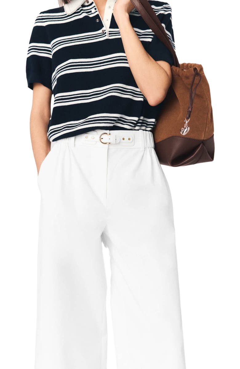 maje Wide-leg cotton trousers, Alternate, color, White